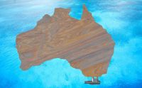 Fotomontage mit Heizkörper aus Naturstein in Form von Australien